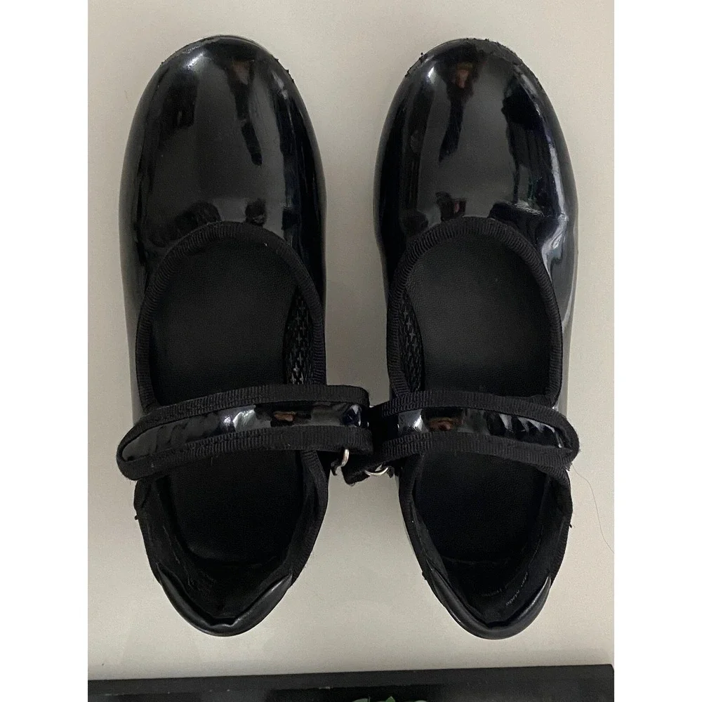 Freestyle by Danskin Tap Shoes Youth Size 10 Black Adjustable Strap Patent Shine